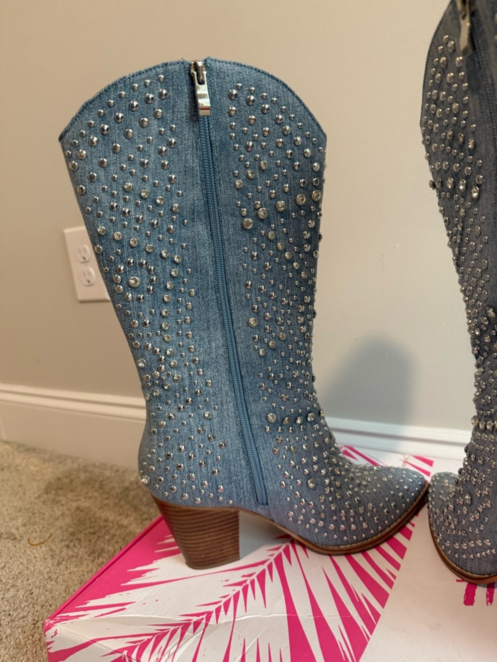 CORKY’S Hey Girl Light Blue Denim Cowboy Boots with Silver Rhinestones Size 9 - Picture 7 of 16